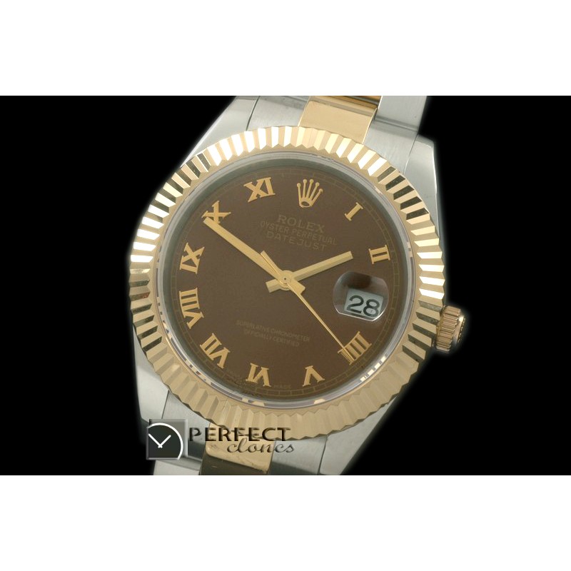 R41DJT00115 SS/YG Oyster Fluted Brown Roman Asian Eta 2836-2 2