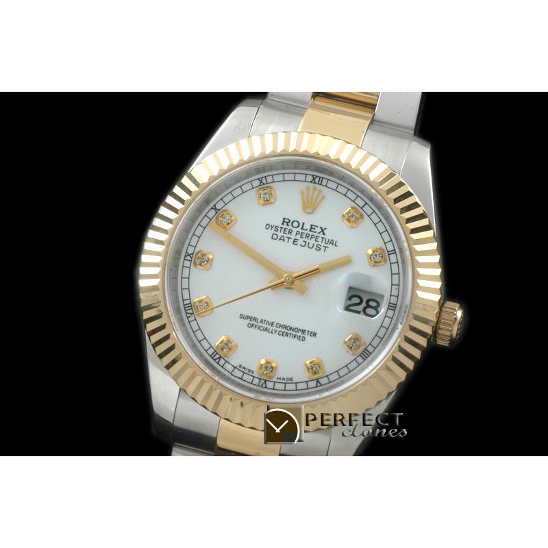R41DJT00121 SS/YG Oyster Fluted Pearl White Diam Asian 2836