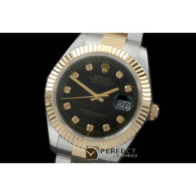 R41DJT00122 SS/YG Oyster Fluted Black Diam Asian 2836