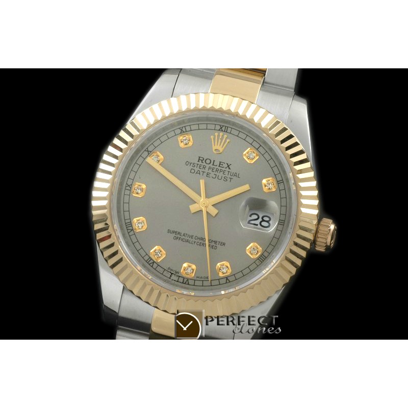 R41DJT00123 SS/YG Oyster Fluted Grey Diam Asian 2836