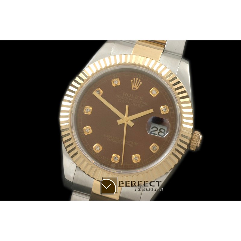 R41DJT00125 SS/YG Oyster Fluted Brown Diam Asian 2836