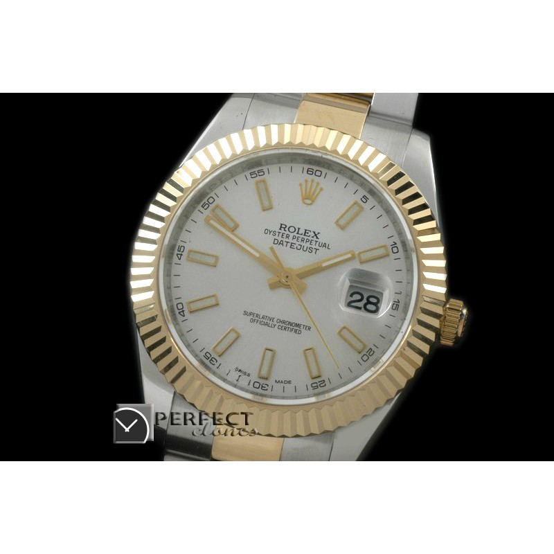 R41DJT00101 SS/YG Oyster Fluted White Sticks Asian 2836