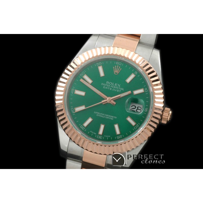 R41DJTR00108 SS/RG Oyster Fluted Green Sticks Asian 2836