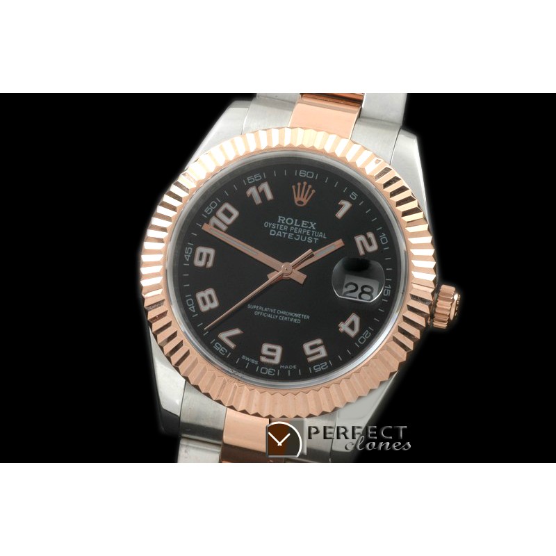 R41DJTR00163 SS/RG Oyster Fluted Black Num Asian 2836
