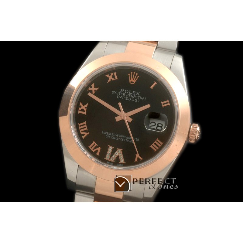 R41DJTR00222 SS/RG Oyster Smooth Black Roman Asian 2836