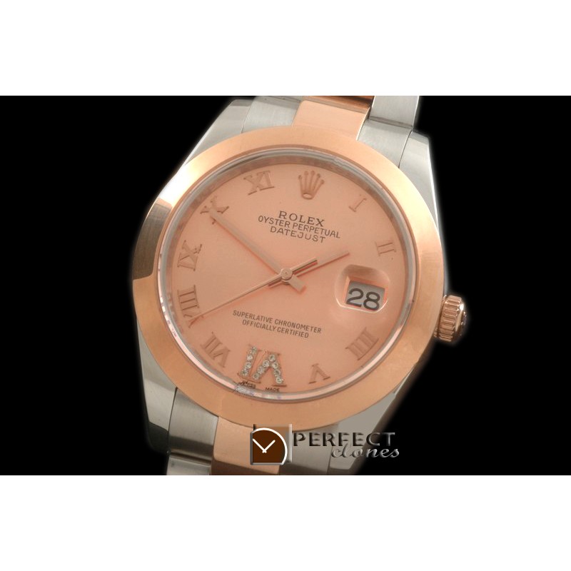 R41DJTR00225 SS/RG Oyster Smooth R-Gold Roman Asian 2836