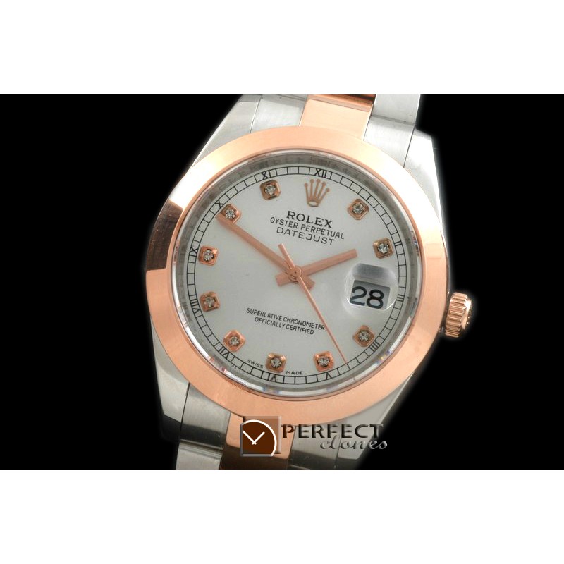 R41DJTR00252 SS/RG Oyster Smooth White Diam Asian 2836
