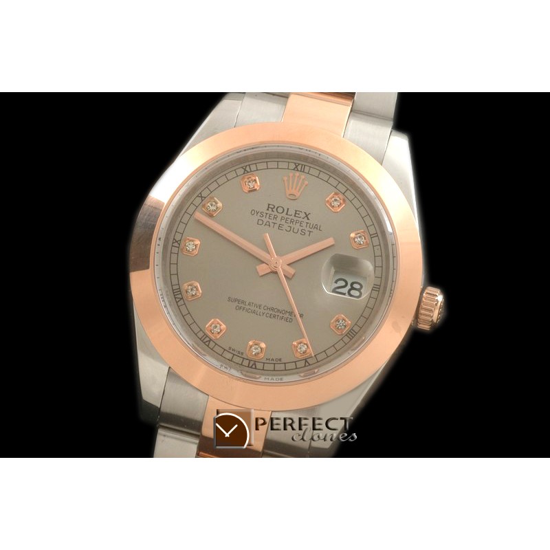 R41DJTR00254 SS/RG Oyster Smooth Grey Diam Asian 2836