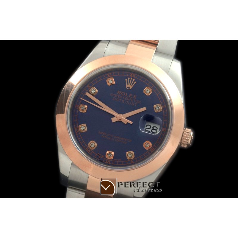 R41DJTR00255 SS/RG Oyster Smooth Blue Diam Asian 2836