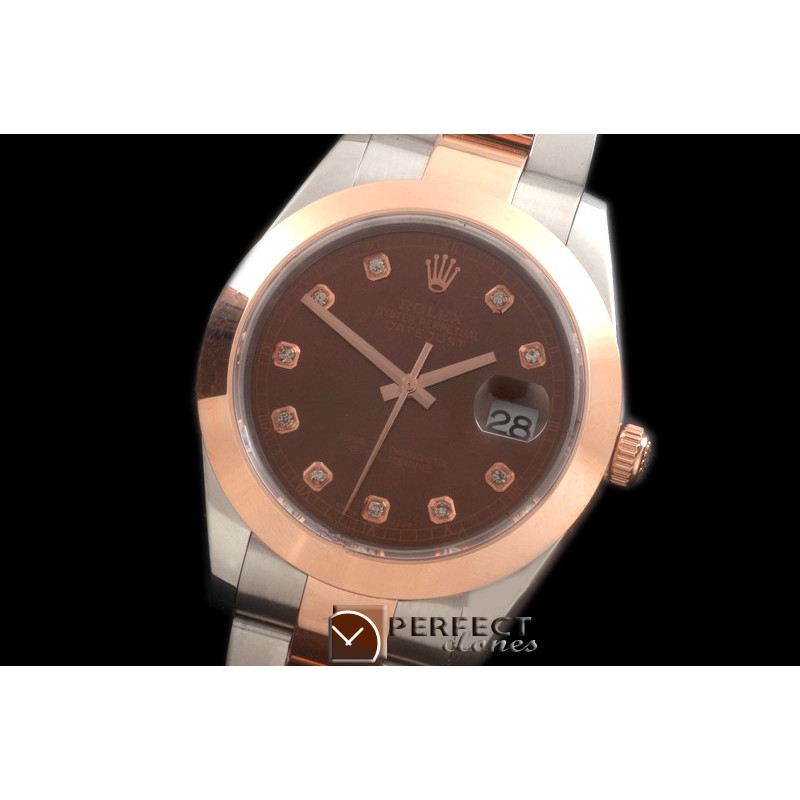 R41DJTR00256 SS/RG Oyster Smooth Brown Diam Asian 2836