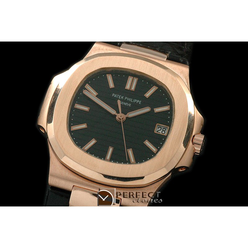 0 0 PPNT-18K-102L Nautilis Jumbo RG/LE Black M-9015 Mod to Calibre 324