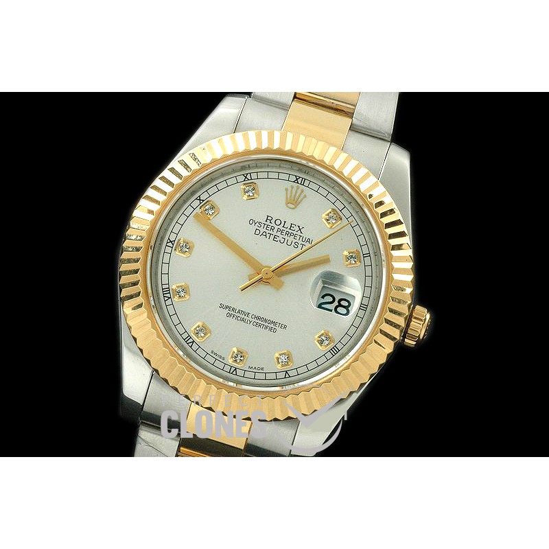 0 RL41DJ-18K-132 116333 Silver Diamond TT Swiss 2836