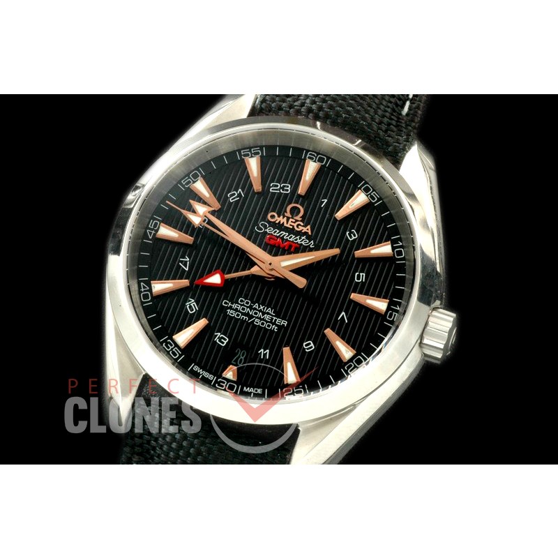 OMAT41-165L Aqua Terra GMT SS/LE Black A-2836