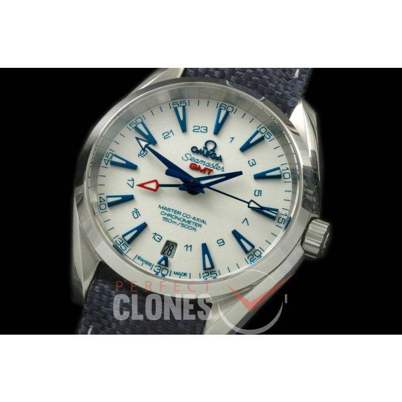 OMAT41-162L Aqua Terra GMT SS/LE White A-2836