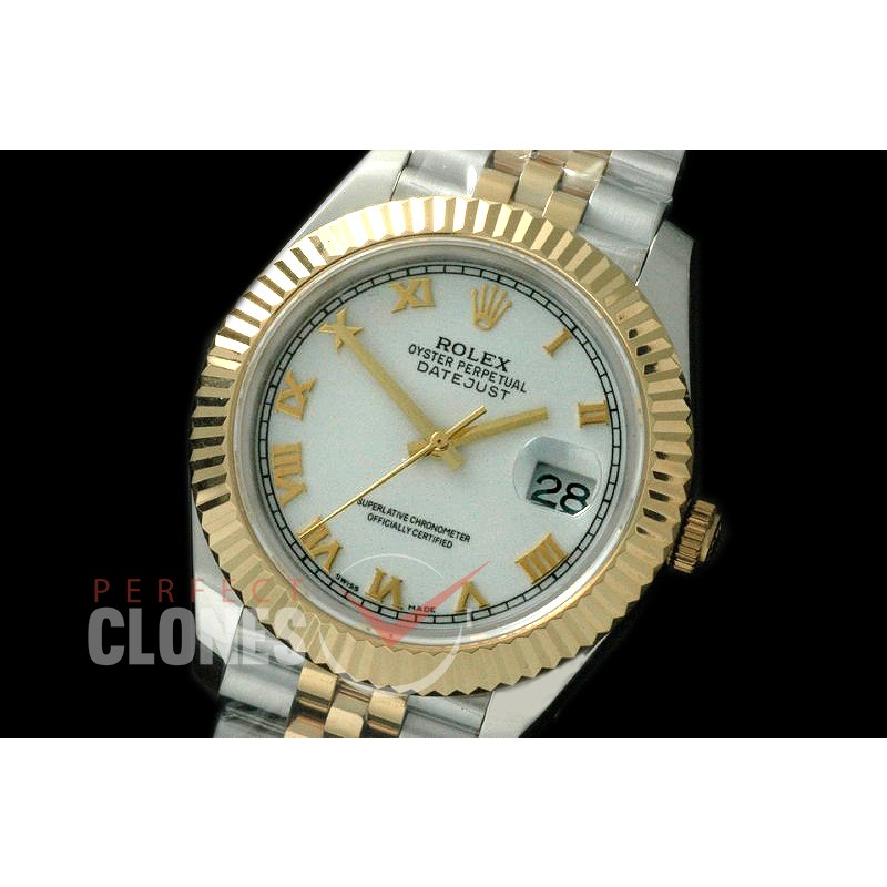 R41DJT-821 126333 SS/YG Fluted/Jubilee White Roman SA 3235