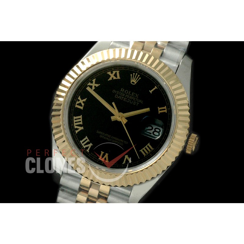 R41DJT-823 126333 SS/YG Fluted/Jubilee Black Roman SA 3235