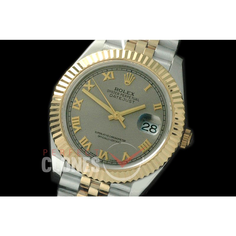 R41DJT-824 126333 SS/YG Fluted/Jubilee Light Grey Roman SA 3235