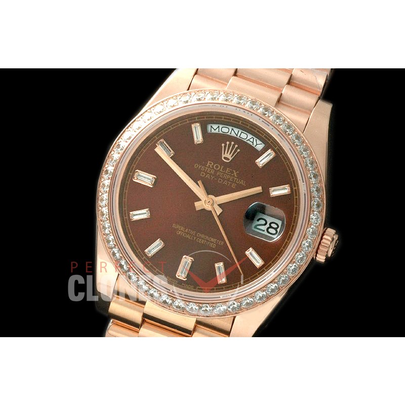 R40DD-18K-254 228345RBR RG/RG Diam Bezel Brown Glazier Swiss 2836