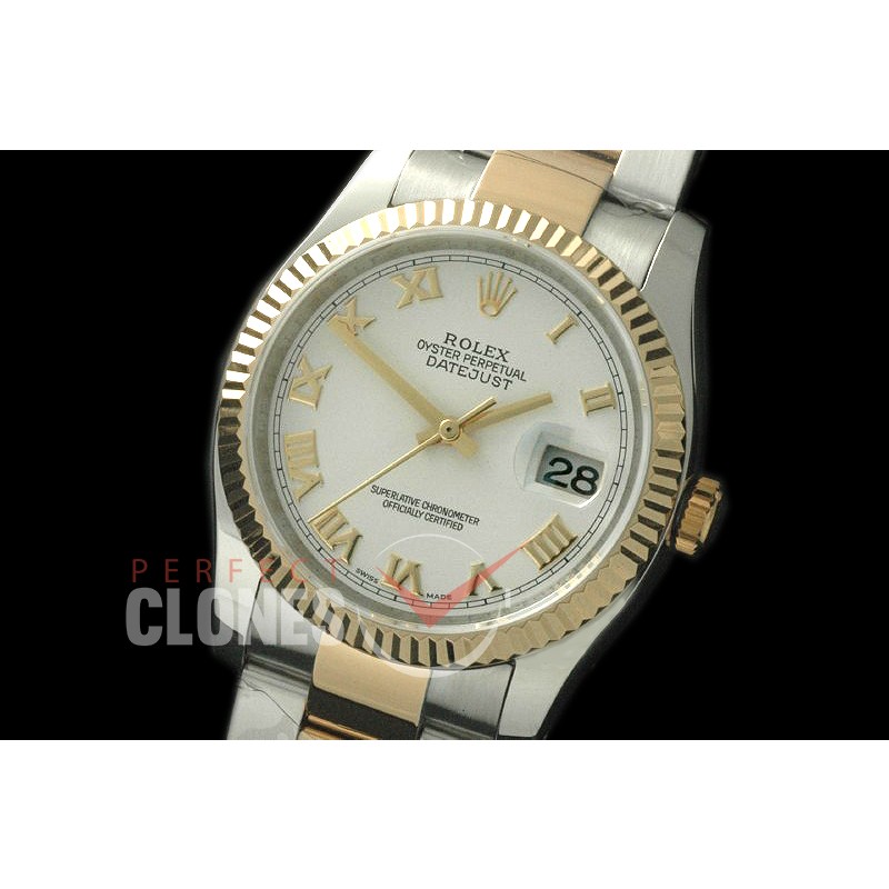 R36DJT-771 116233 SS/YG Fluted/Oyster White Roman SA 3135