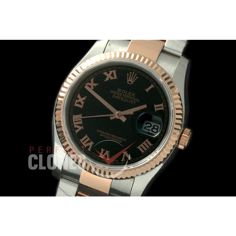 R36DJTR-772 116231 SS/RG Fluted/Oyster White Roman SA 3135
