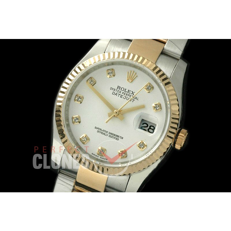R36DJT-761 116233 SS/YG Fluted/Oyster White Diamond SA 3135