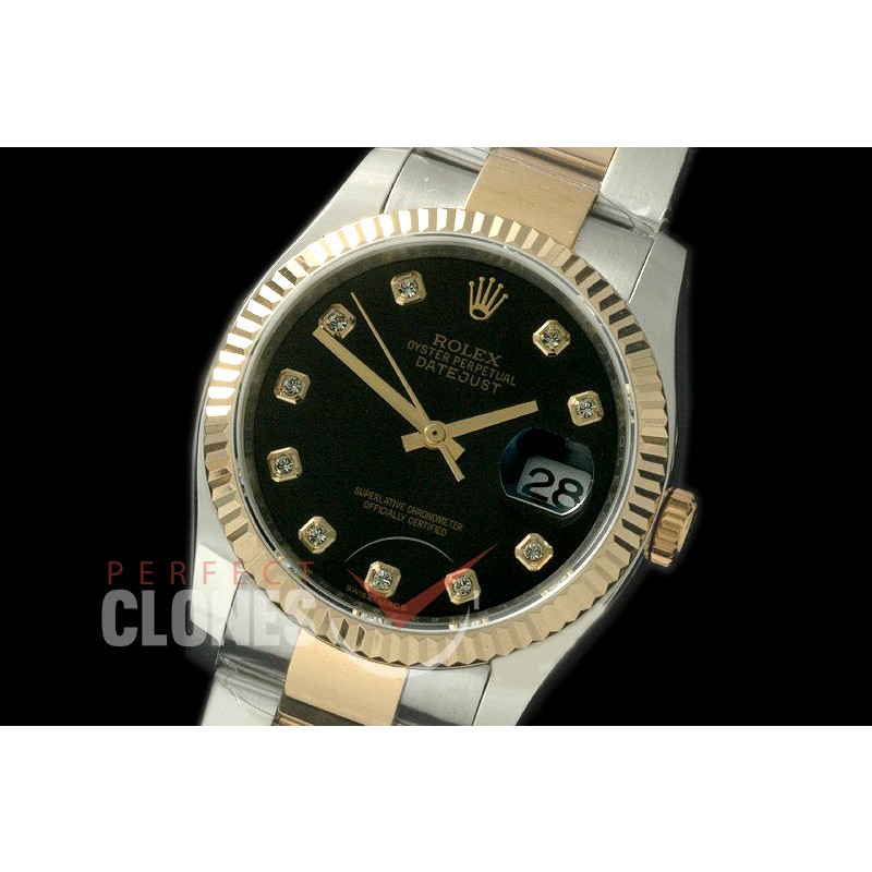R36DJT-762 116233 SS/YG Fluted/Oyster Black Diamond SA 3135