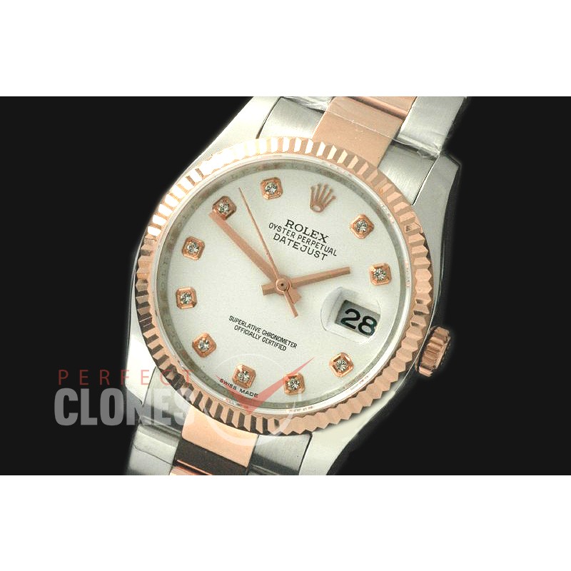 R36DJTR-761 116231 SS/RG Fluted/Oyster White Diam SA 3135