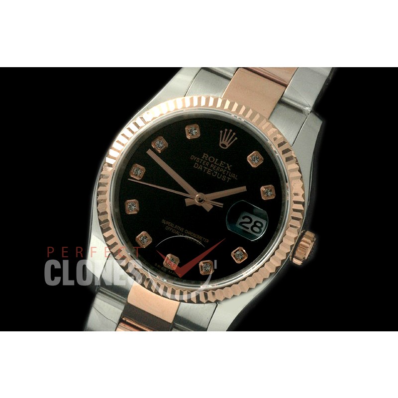R36DJTR-762 116231 SS/RG Fluted/Oyster Black Diam SA 3135