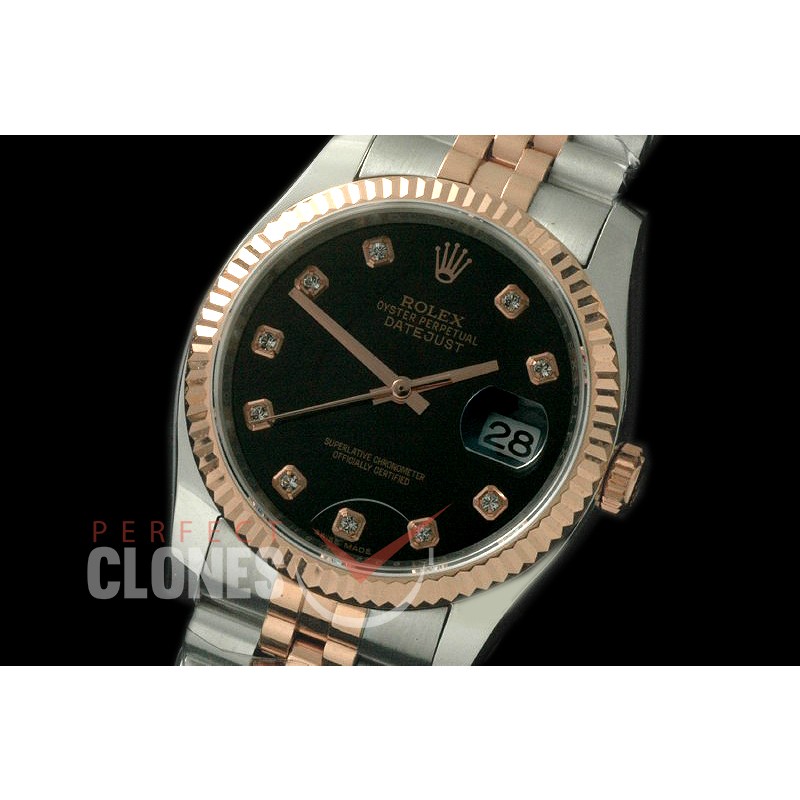 R36DJTR-712 116231 SS/RG Fluted/Jubilee Black Diam SA 3135
