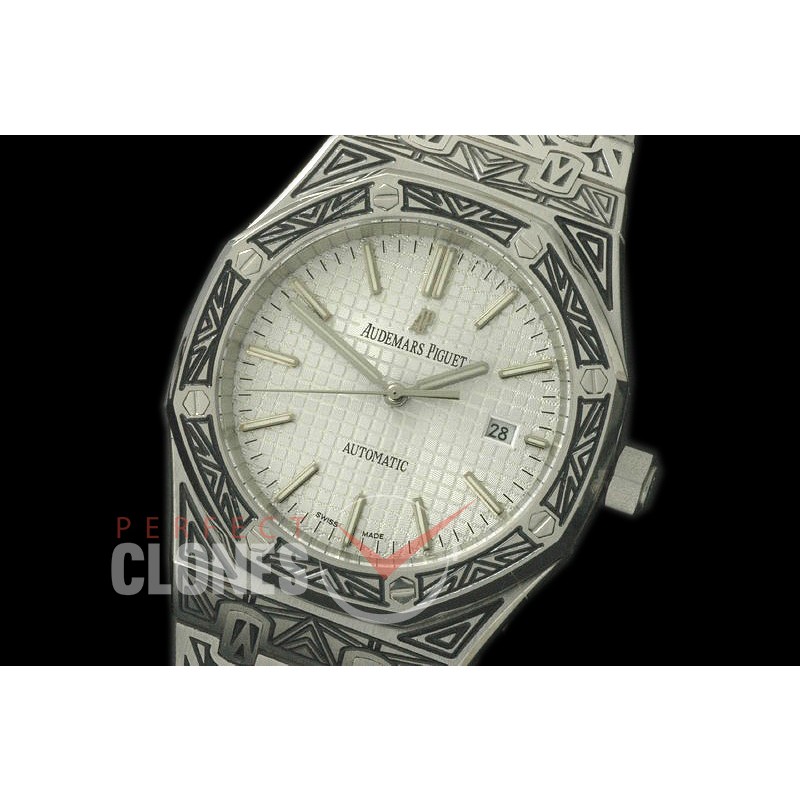 AP15400-901 AP15400 Royal Oak Special Ornamental Engraved Edition SS/SS White Miyota 8215