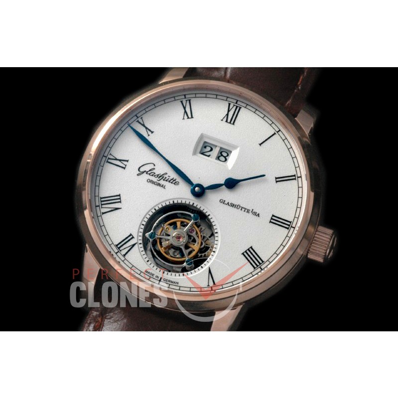 0 GLT10006 Senator Big Date Tourbillon RG/LE White Fly Man Tourbillon 