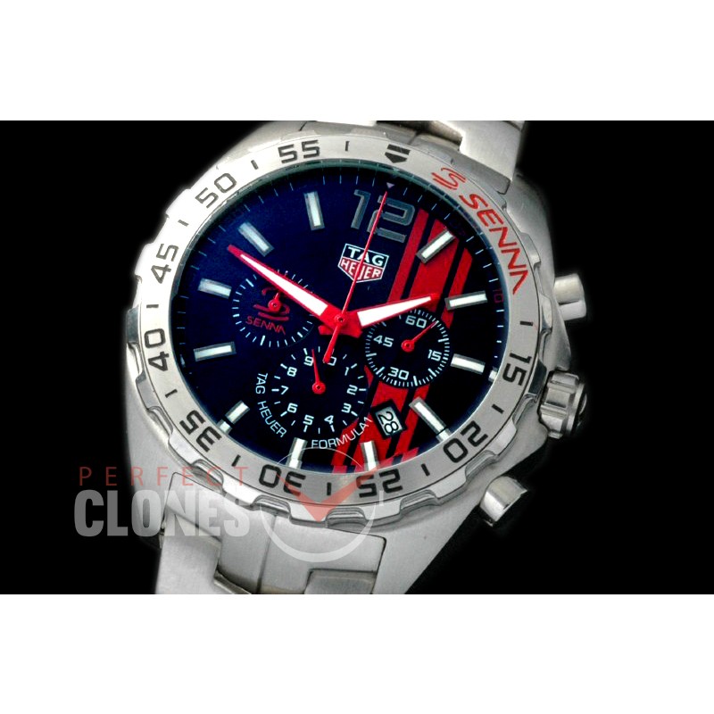 0 TGF1-00011S Formula 1 Aryton Senna Special Ed Chronograph SS/SS Black OS 10 Qtz