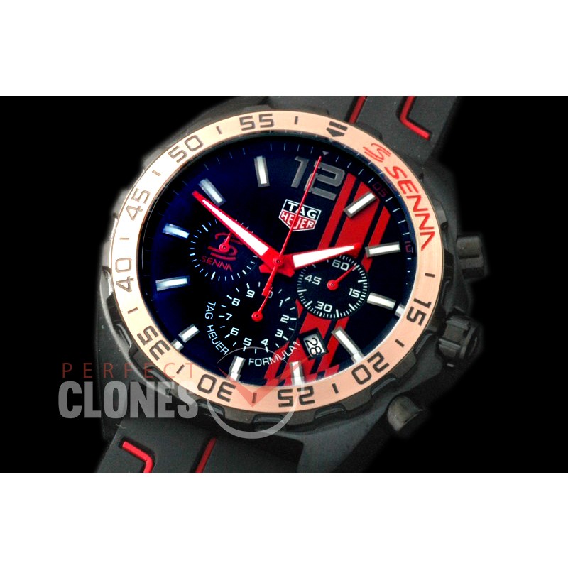 0 TGF1-00021R Formula 1 Aryton Senna Special Ed Chronograph PVD/RU Black OS 10 Qtz