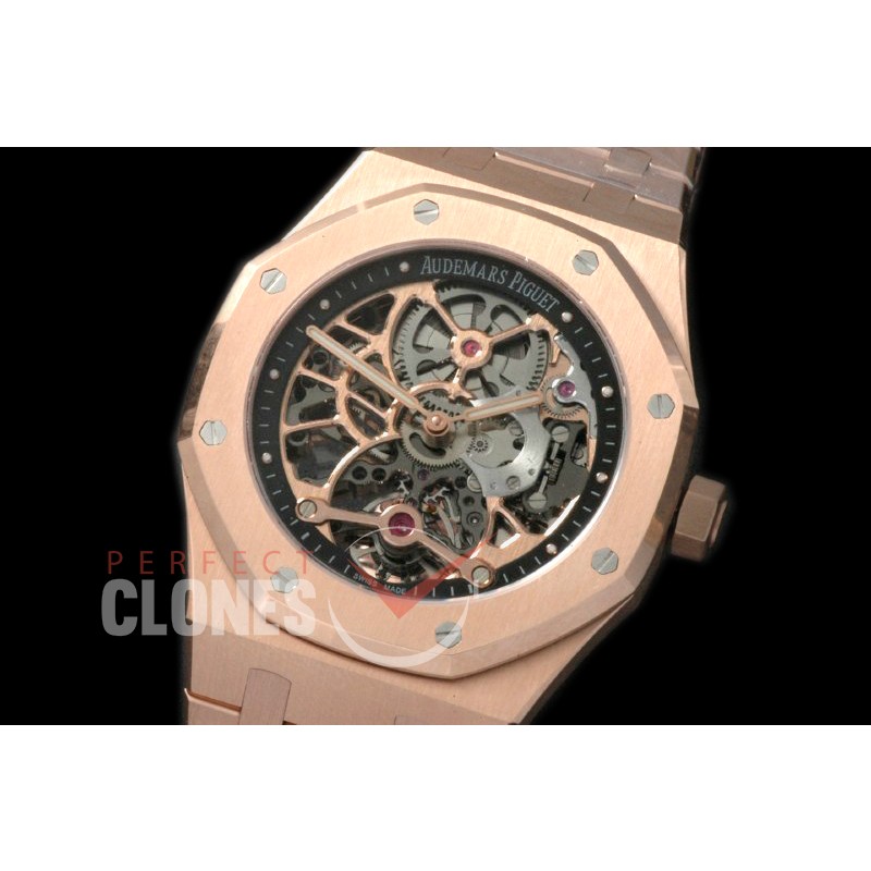 0 0 AP26518-012 Royal Oak 26518OR Tourbillon Openworked RG/RG Skeleton/Black Customs Asian Movt 