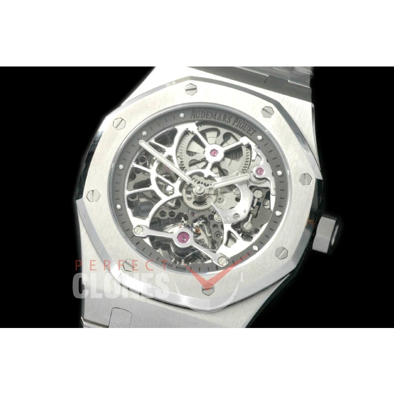 0 0 AP26518-003 Royal Oak 26518ST Tourbillon Openworked SS/SS Skeleton/Grey Customs Asian Movt 