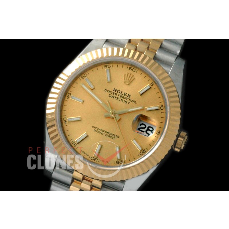 0 0 RL41DJ-18K-205 116333 Fluted Bezel Jubilee Gold Sticks TT Swiss 2836