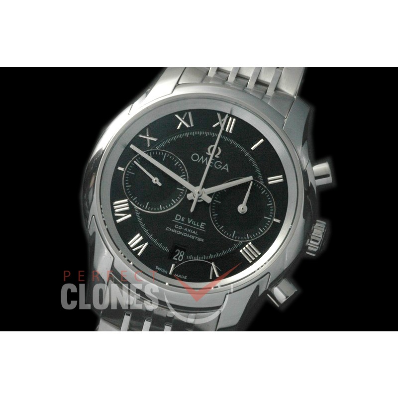 0 0 OMDE00072 Deville Chronograph SS/RU Black Roman A-7750 Mod to Orig Movt Functions