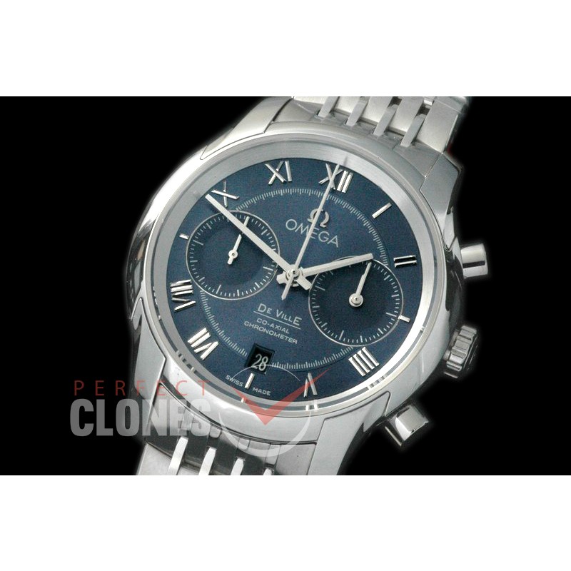 0 0 OMDE00073 Deville Chronograph SS/SS Blue Roman A-7750 Mod to Orig Movt Functions
