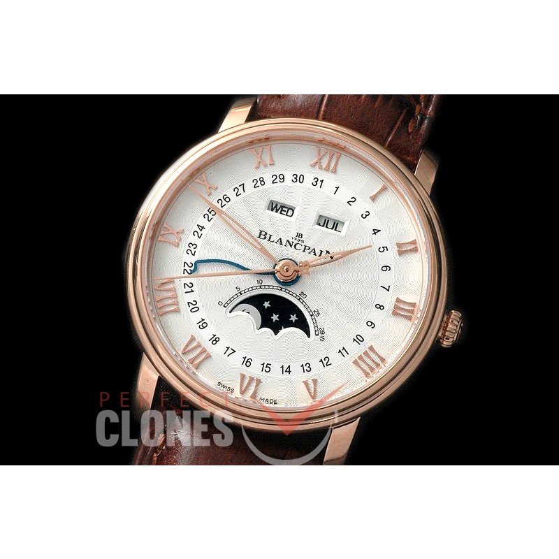 BP00005 Villeret Calender Moonphase RG/LE Silver Miyota 9100 Mod to Calibre 6654