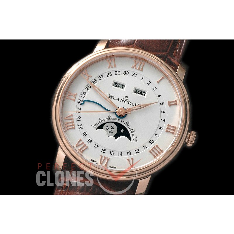 BP00006 Villeret Calender Moonphase RG/LE White Miyota 9100 Mod to Calibre 6654