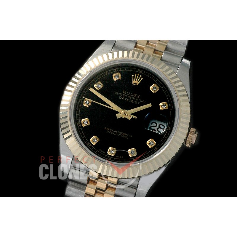 R41DJT-W-812 126333 18K Wrapped SS/YG Fluted/Jubilee Black Diamonds SA 3235