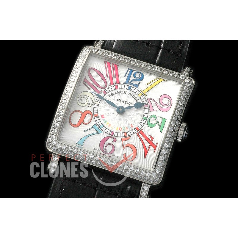 0 0 FMLSQ00257D Ladies Master Square SS/Diam/LE White Crazy Colours Swiss Quartz