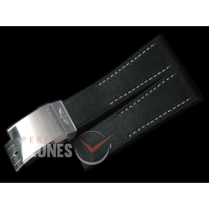 0 BLA00111 Leather/Rubber Strap Black W/Deployant - For 24mm Lug Width Watches