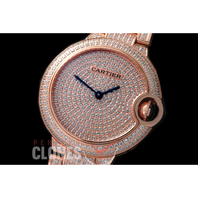 CARBA-33-152S Ballon de Cartier Midsize 33 RG/DiAM/RG DIAM Jap Ronda Quartz 