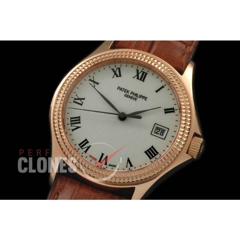 PP00911 5117 Calastrava RG/LE White Roman Miyota 9015/Mod to Calibre 324