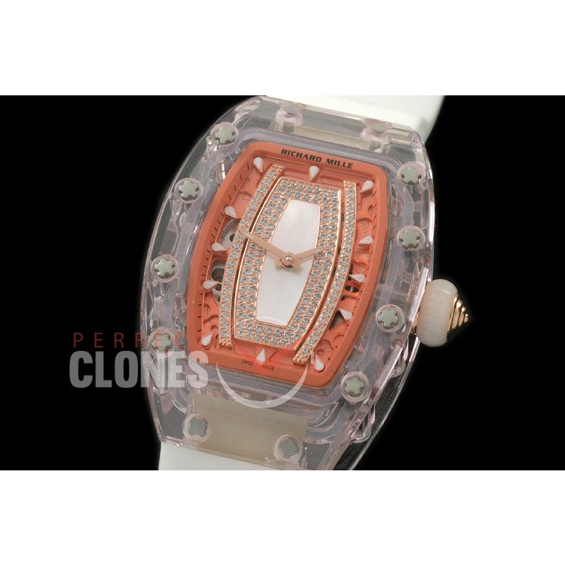 RM007-081 RM 007 Glass GL/RU Diam/MOP White Asian 21J Decorated