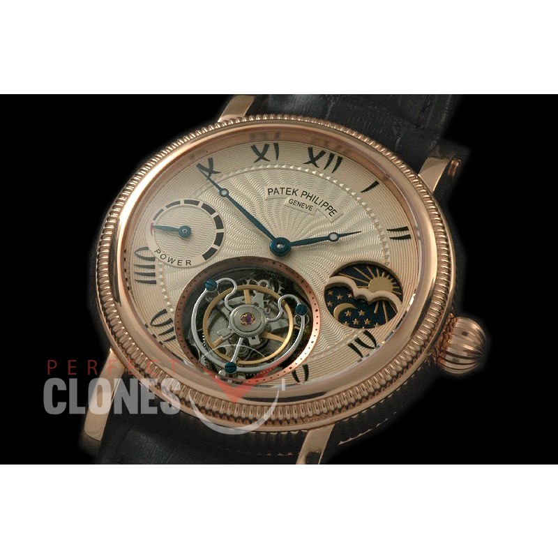 PP-CTM-069 Classic Tourbillon Sun-Moon phase/PR RG/LE Rose Gold Funky Roman Flying Tourbillon
