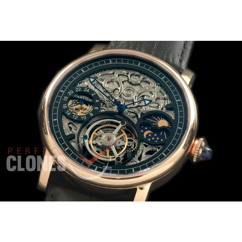 CARTDE-084 Rotonde De Cartier Skeleton Tourbillon RG/LE Black Flying Tourbillon
