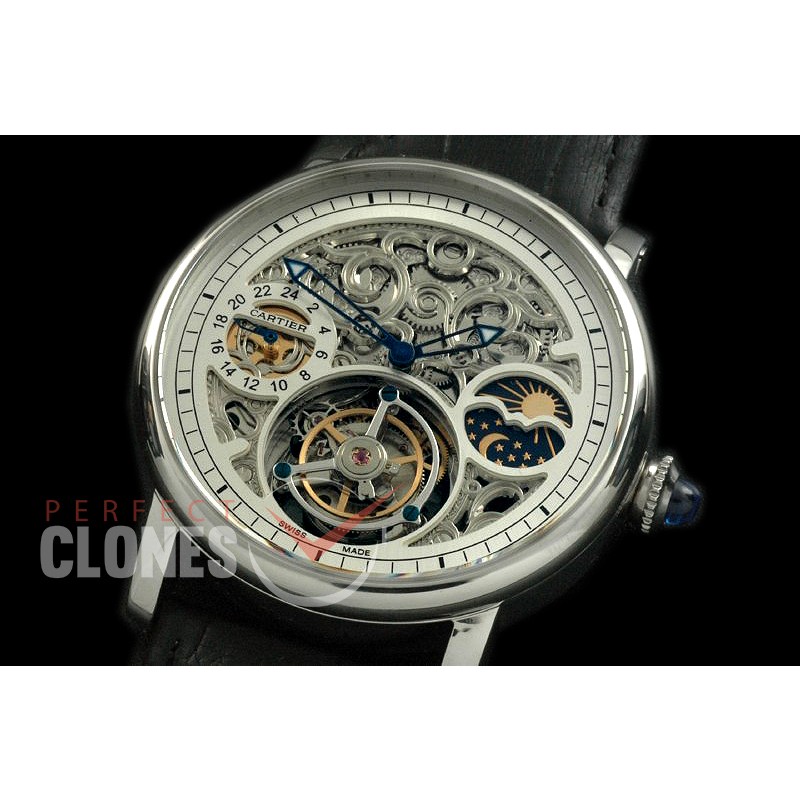 CARTDE-081 Rotonde De Cartier Skeleton Tourbillon SS/LE White Flying Tourbillon