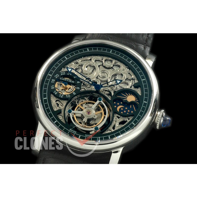CARTDE-082 Rotonde De Cartier Skeleton Tourbillon SS/LE Black Flying Tourbillon